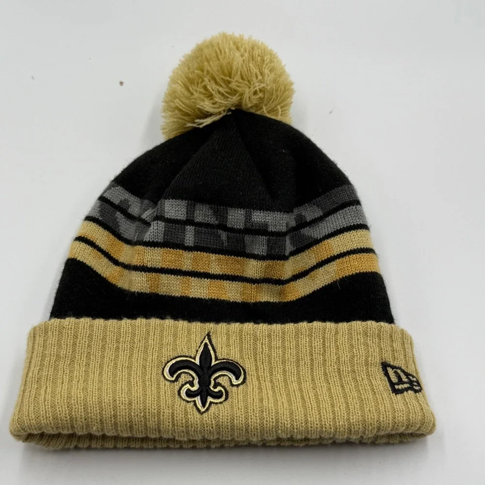 New Era NFL‎ New Orleans Saints Pom Beanie Black Gold Gray Stripes